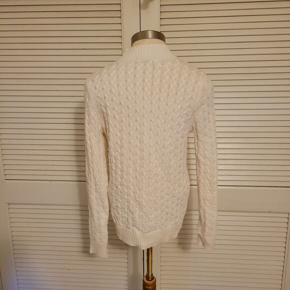 Cable Knit Crewneck Pullover Sweater Studio Works White Women’s Medium - Picture 4 of 7